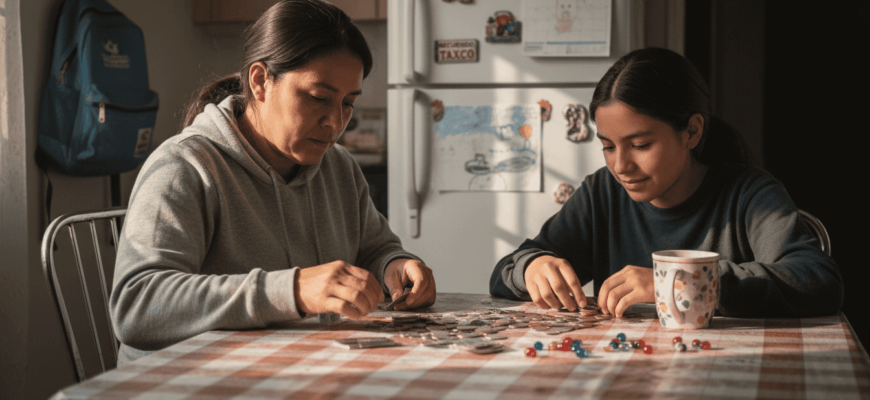 Una familia reúne monedas para crear un pequeño colchón económico en caso de imprevistos.