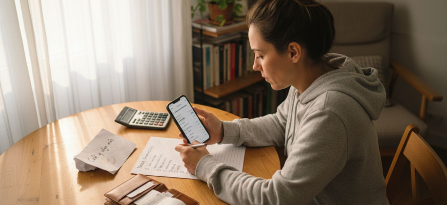 Mujer organizando sus finanzas personales con una lista de control
