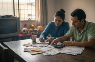 Una pareja analiza las cuentas del hogar para organizar el presupuesto familiar.