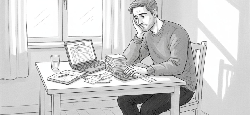 Un hombre organiza sus cuentas y gastos personales desde la comodidad de su hogar.