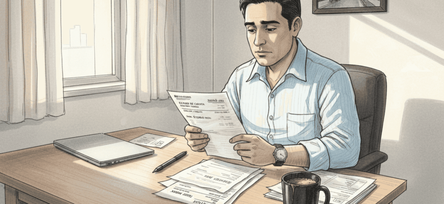 Hombre analizando sus cuentas personales en una oficina de estilo mexicano