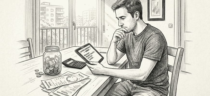 Hombre revisando sus cuentas en la mesa de casa