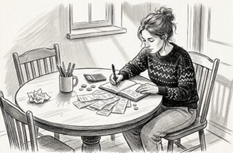 Mujer organizando sus cuentas en la sala-comedor de una casa mexicana