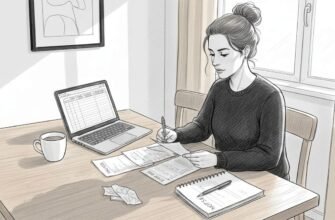 Mujer organizando sus cuentas en la mesa de casa