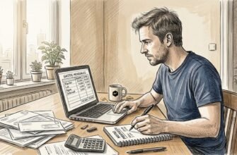 Una persona revisa las cuentas sentada en la mesa del comedor.