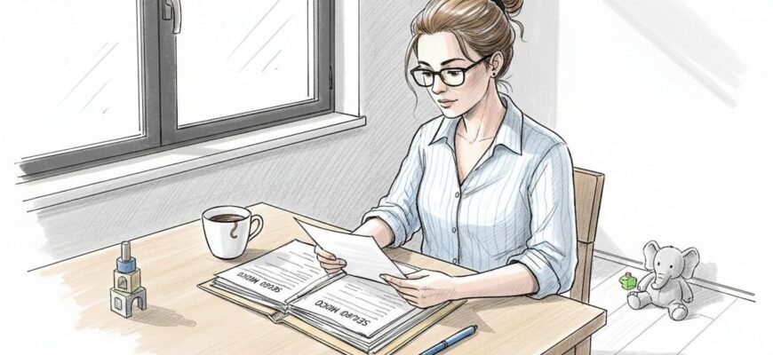 Mujer revisando sus pólizas de seguros desde la comodidad de su hogar