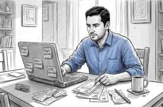 Un hombre organiza sus cuentas en casa