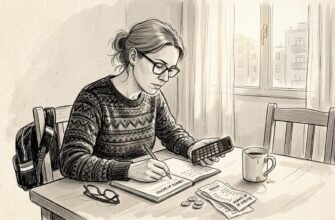 Mujer revisando y organizando sus gastos en la cocina de su casa