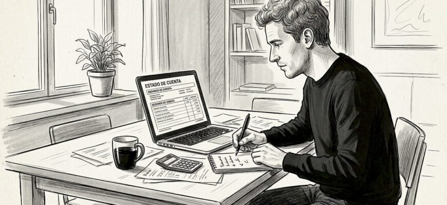 Hombre organizando sus finanzas desde casa