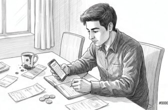 Un joven repasa sus cuentas sentado en la mesa de la cocina.