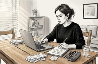 Mujer organizando sus finanzas personales sentada en la mesa del comedor