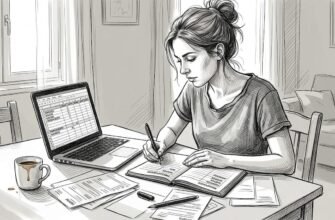 Mujer organizando sus cuentas y revisando el estado de sus finanzas en casa