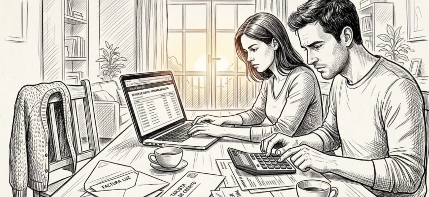 Matrimonio mexicano organizando sus gastos del hogar