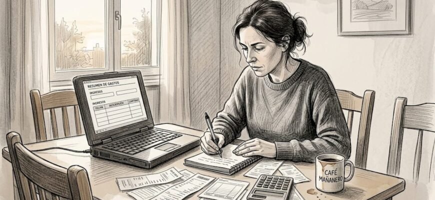 Mujer mexicana organizando sus gastos en casa