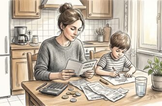 Una mujer consulta su libreta de ahorros mientras está en la cocina