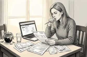 Mujer organizando sus cuentas en la mesa del comedor