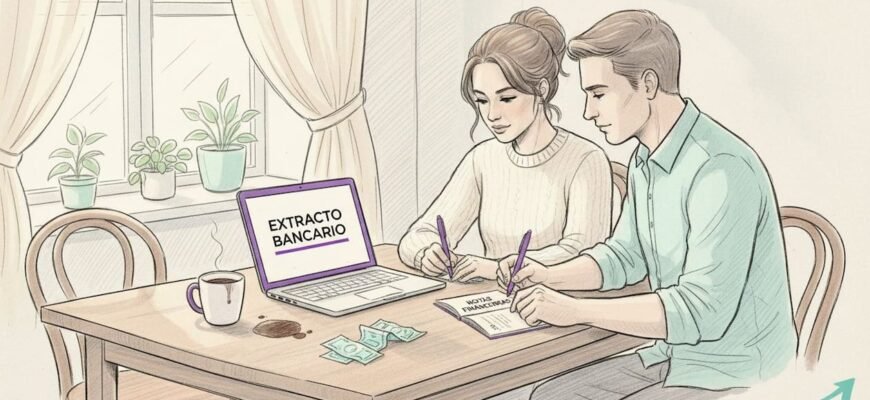 Una pareja analizando sus cuentas en la mesa de la cocina