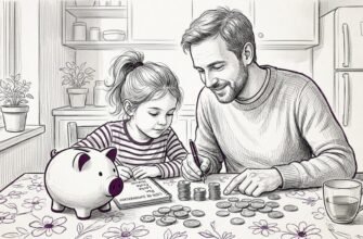 Padre e hija cuentan monedas en casa