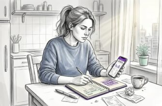 Una mujer revisa sus gastos sentada en la mesa de la cocina, anotando cuidadosamente cada detalle para llevar el control de su presupuesto familiar.