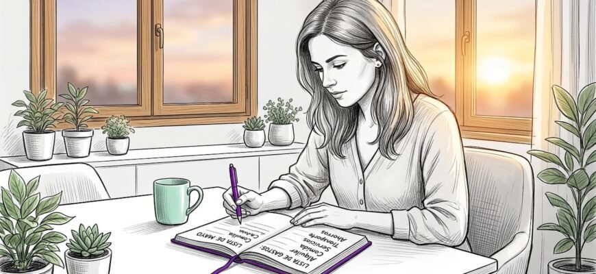 Una mujer analiza en la mesa de su cocina las diferencias entre solicitar un préstamo personal o un microcrédito, buscando la opción que mejor se adapte a sus necesidades.