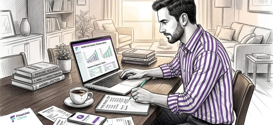 Un hombre revisa sus cuentas y organiza sus finanzas desde la comodidad de su casa.