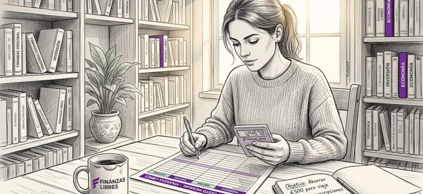 Mujer organizando las cuentas del hogar en su casa