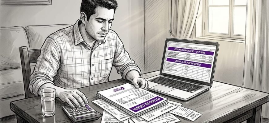Chico joven revisando documentos de crédito tranquilamente en su casa