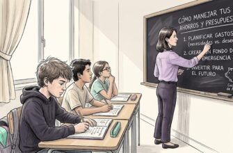 Clase de finanzas personales utilizando el pizarrón en el aula